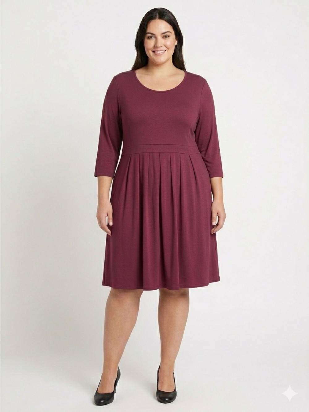 Ella Simone Maroon 3/4 Sleeve Pleated Dress Plus Size 3X NWOT